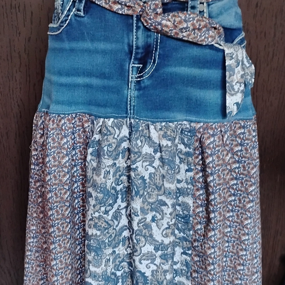 Upcycled Vigoss Jeans And Vintage Paisley Print Skirt